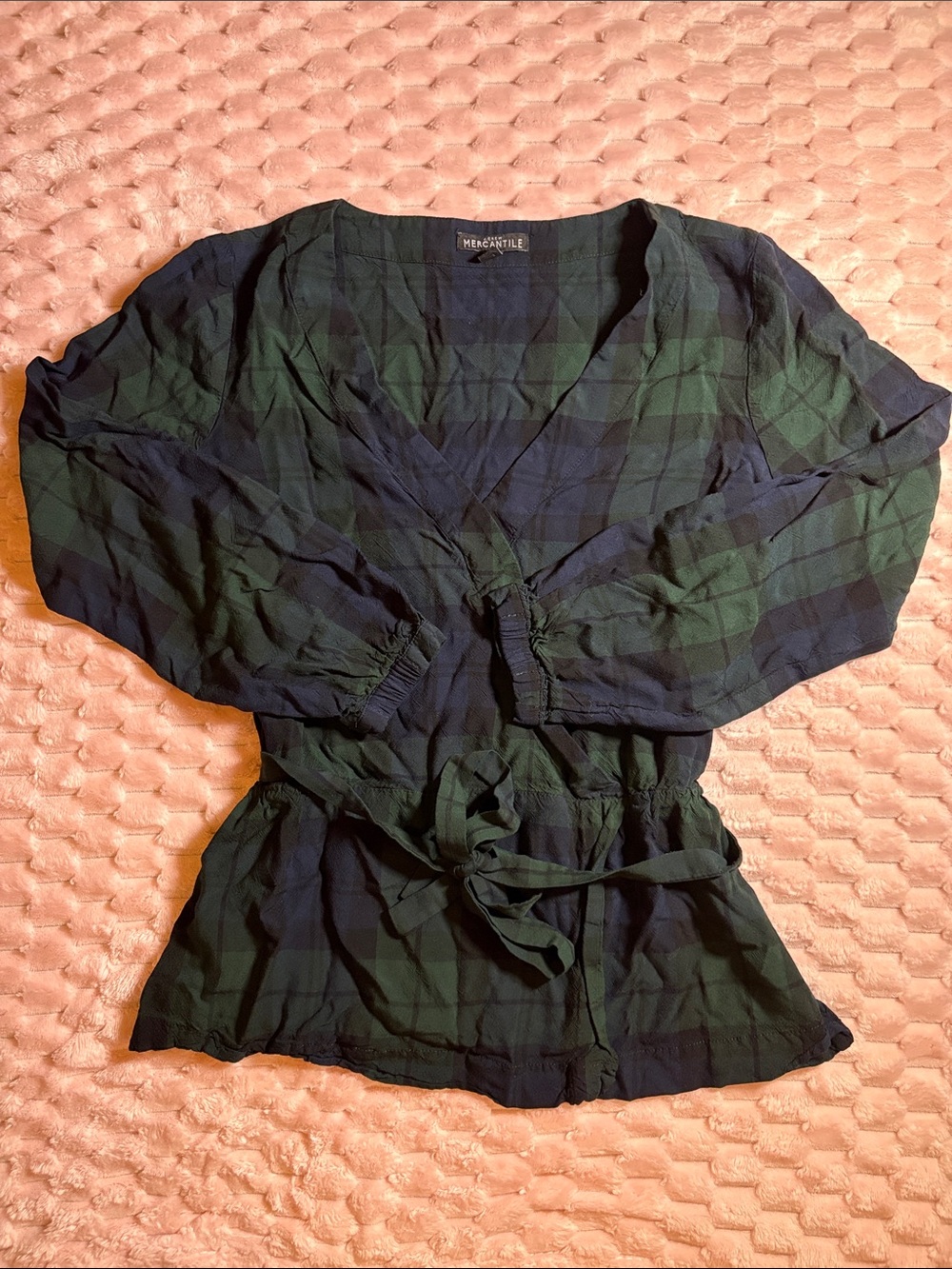 Women's J.Crew Mercentile Plaid V-Neck Tie-Waist Top